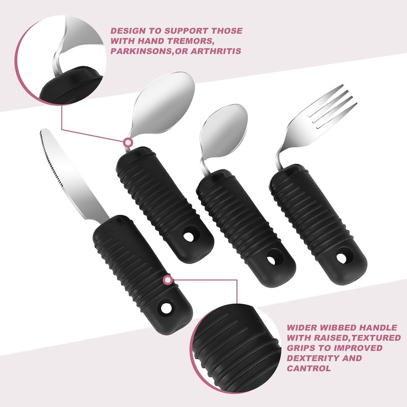 YPCBYNBS Adaptive Utensils,Easy Grip Silverware,Built Up Bendable Fork,Teaspoon,Tablespoon and Knife for Elderly,Hand Tremors,Arthritis and Parkinson's Patients,4 Piece Set - Image 3